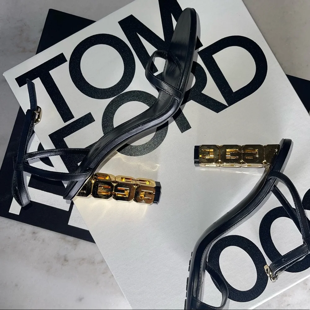 Givenchy 4G Chain-Heel Leather Sandals in Black/Gold - Picture 8 of 15